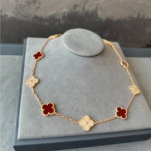 High quality Alhambra Style 10 Motifs Clover Necklace Gold and Red